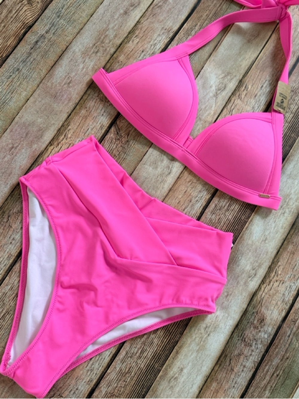 PINK Hot Pink High-Waist Bikini Set size S NWT